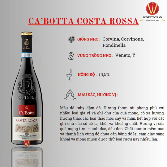 Rượu vang Ca Botta Costa Rossa Valpolicella Ripasso